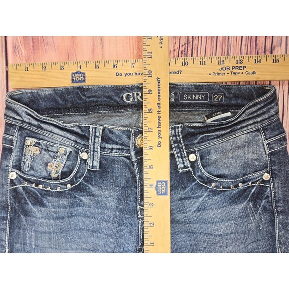 Grace In LA Womens Western Skinny Jeans 27 -30x31 Embellished Cross Back Pocket - Picture 12 of 13